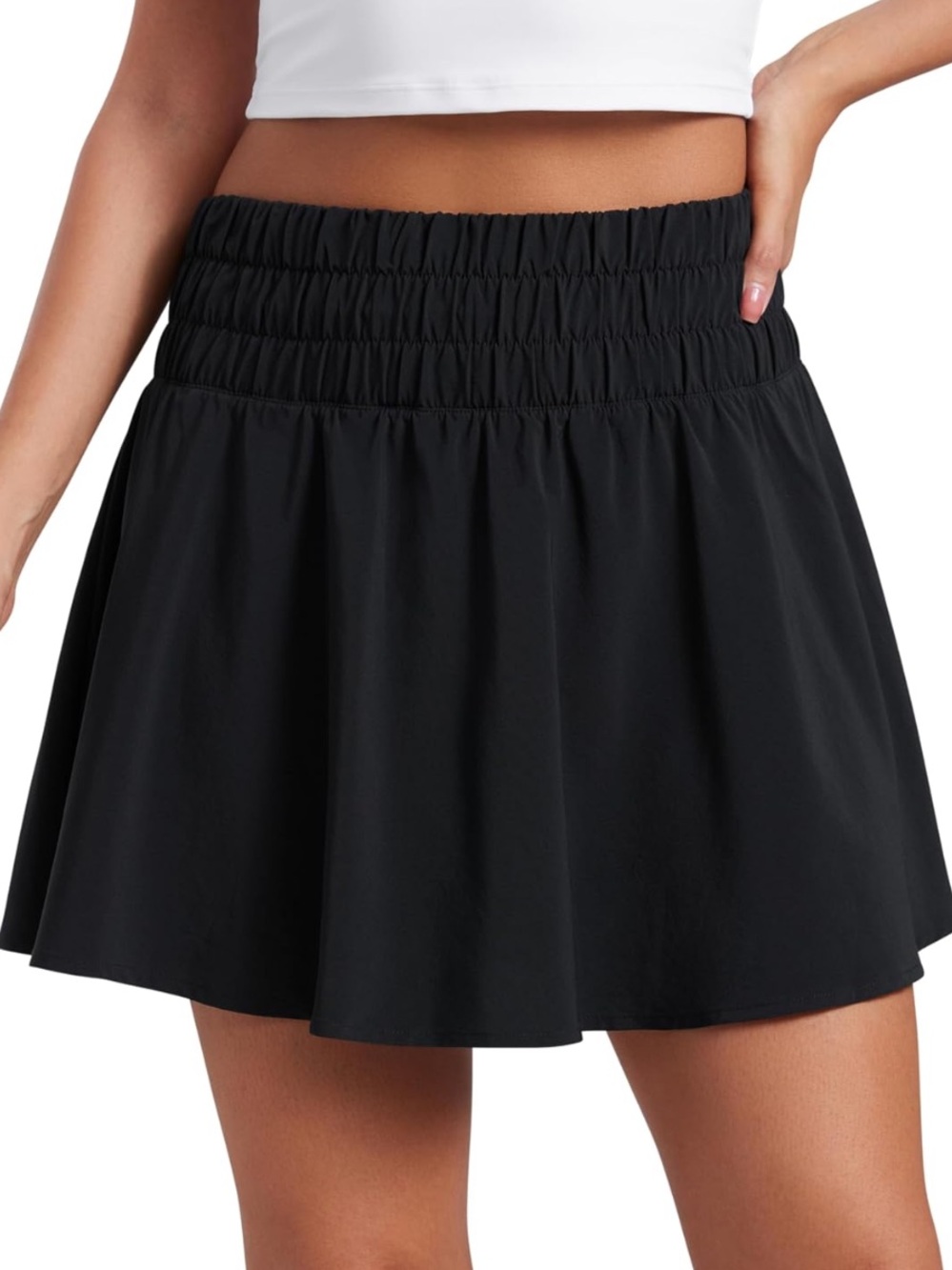 CRZ Yoga Womens Black Skort High Shirred Waistband. Sz 14 (XL)